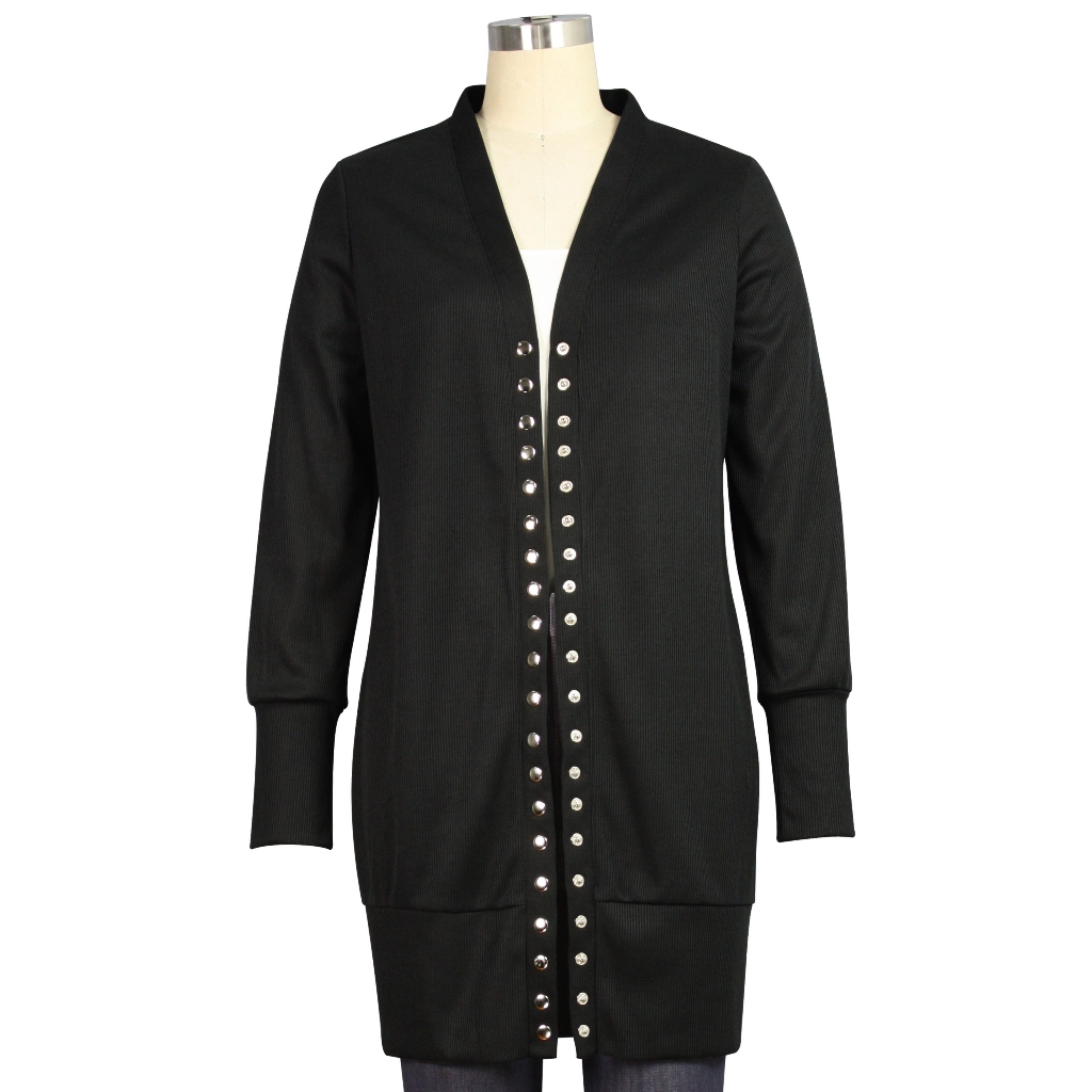 Whimsigoth Goth Long Ribbed Cardigan Sweater